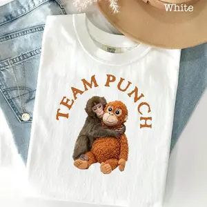 TEAM PUNCH Graphic T-Shirt, Cute  Monkey Punch Design Tee, Casual Soft Cotton Crew Neck Short Sleeve Top, Fun Novelty Shirt for Men Women Kids Everyday Streetwear & Gift