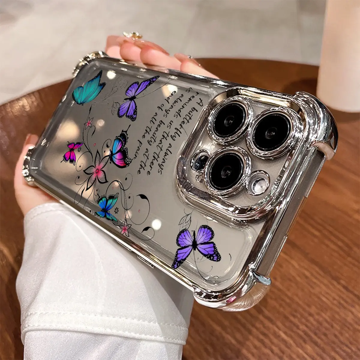 [Butterfly Flower iPhone Case] High-End Four-Corner Anti-Shock Edge Butterfly Flower Phone Case | Compatible with Apple iPhone 16 Pro Max, 15, 14, 13, 12 Pro Max, 15 Plus, 16 Pro, 15 Pro