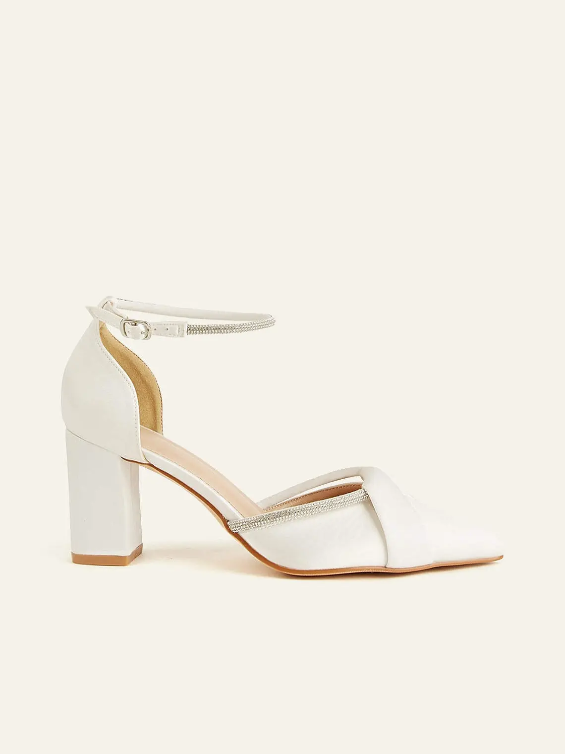Azazie Rhinestone Decorative Women's Heeled Sandals, Sparkling Rhinestone Style, Pointed Toe Block Heels for Elegant Bridal Wedding Occasions
