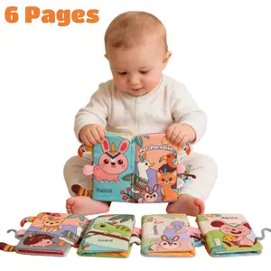 6 Pages 12 Sides Baby Cloth Books for 0-18 Months, Soft Crinkle Cloth Book Toy, Pet Paradise and New Jungle Park, Tummy Time Toys for Infants 0-6-12-18 Months, Sensory Books for Babies, Ideal Christmas Birthday Gift for Boys Girls Child Kids