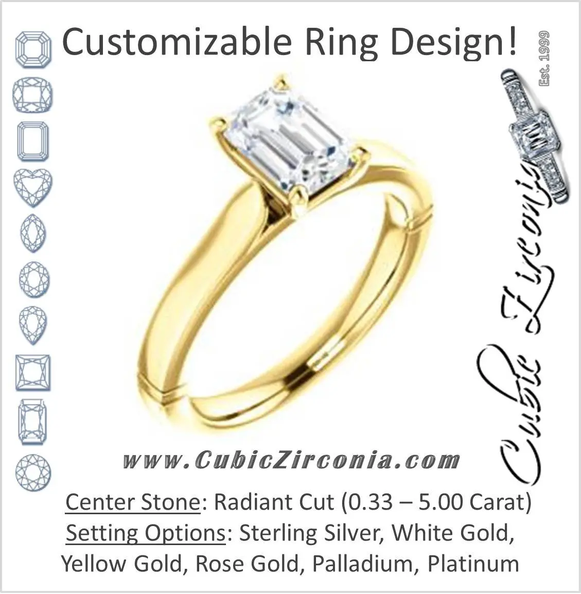 Cubic Zirconia Engagement Ring- The Kaela (Customizable Radiant Cut Solitaire with Stackable Band)