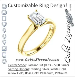 Cubic Zirconia Engagement Ring- The Kaela (Customizable Radiant Cut Solitaire with Stackable Band)