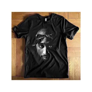 Tupac Graphic Print Cotton T-Shirt - Black Casual Crew Neck Tee with Iconic Portrait Design, Machine Washable, All-Season Comfort Fit for Men and Women, Allseason Apparel | Fashion | Cotton Fabric, Tupac Shirt Menswear  Stretch Tshirt Streetwear Crewneck
