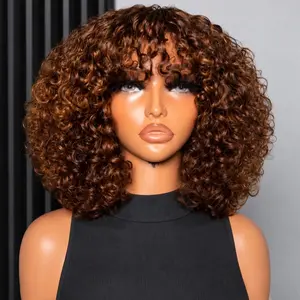 12” Brown Pixie Curly Wig with Fringe | 200% Density | Human Hair