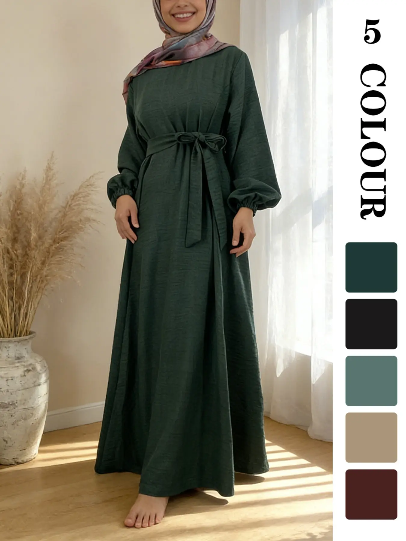 Muslim Sleepwear Simple Long Robe, Islamic Modesty Clothes, Perfect for Weddings/iftar Dinners/prayer, Plain Color Home Dress, Available in 5 Colors