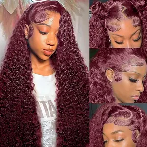 30 Inch Nerkre TiktokShop 99J Burgundy Wig Human Hair 13x6 Deep Wave Lace Front Wigs Human Hair Glueless Wigs Human Hair Pre Plucked HD Transparent Lace Frontal Wigs for Black Women Deep Curly Red Colored Wig
