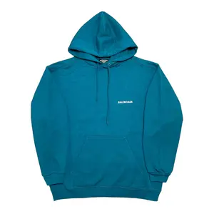 Balenciaga Embroidered Logo Hooded Sweatshirt Petrol Blue White