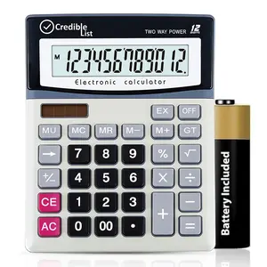 Credible List Large Calculator with 12 Digit Display, Eye-Angled Screen, Large Buttons, Dual Power Source for Home and Office Use