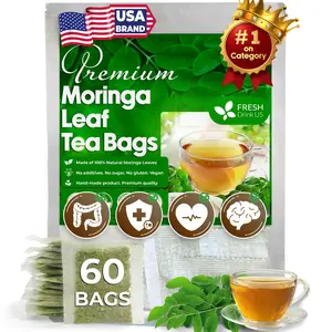 Moringa Leaf Tea Bags, 100% Natural & Pure from Moringa Leaves. Loose Leaf Moringa Herbal Tea. Moringa Leaf Tea. No Sugar, No Caffeine, No Gluten, Vegan. Beverage