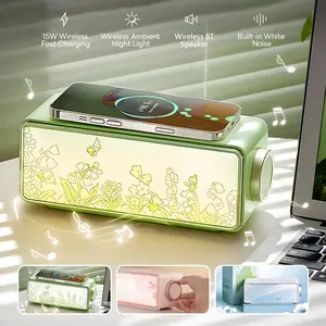 Mirror painting night light speaker,15W wireless charging,It is suitable for in-car desktop fitness exercises,Large capacity and long battery life,4000K soft warm light,Compact and portable