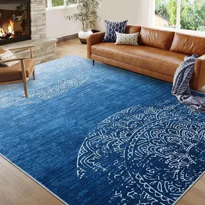 GARVEE Washable 5x7 Area Rug in Blue Ombre - Modern, Soft, Non-Slip Carpet for Living Room, Bedroom, Office, Dining Room, Entryway, and Nursery Decor - Stain-Resistant and Comfortable