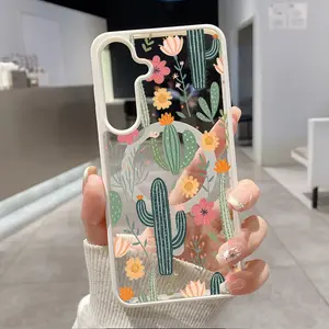 Magnetic Phone Case for Samsung Galaxy S24 Plus S25 Ultra S23 FE Ultra S22+ Cactus Bloom Pattern TPU Durable Shockproof Anti-Scratch Stylish Smartphone Cover