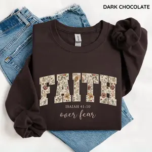 Faith Over Fear Sweatshirt, Jesus Christian Apparel, Bible Verse Floral Sweater, Religious Faithful Gifts, Christian Clothing for Women and Men