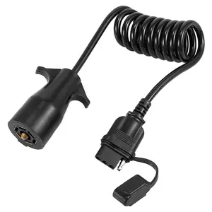 4.5ft 7 Way Round to 4 Way Pin Flat Trailer Coiled Wiring for Vehicle Car RV Harness Connector Adapter Plug