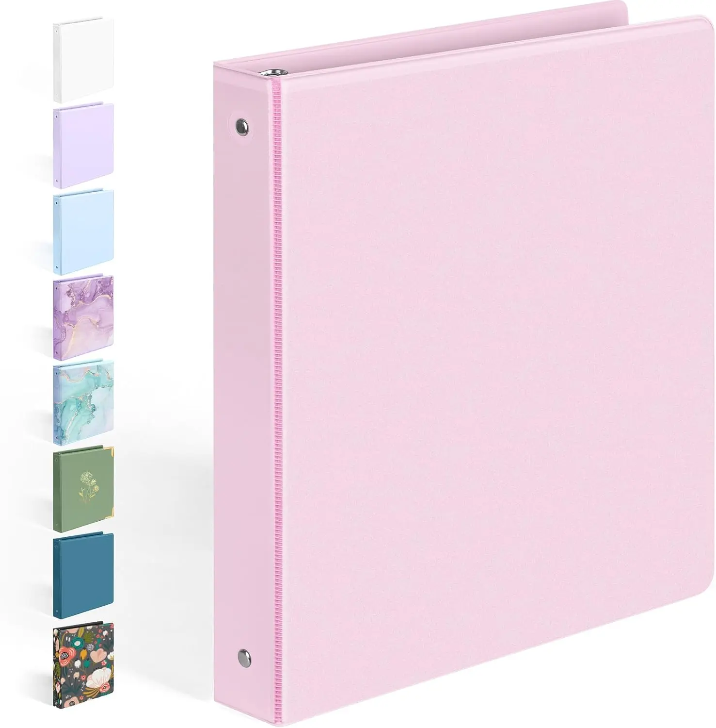 1 Inch 3 Ring Binder 8.5x11, Durable Round Ring Binder with View Cover and Inside Pockets, Pink