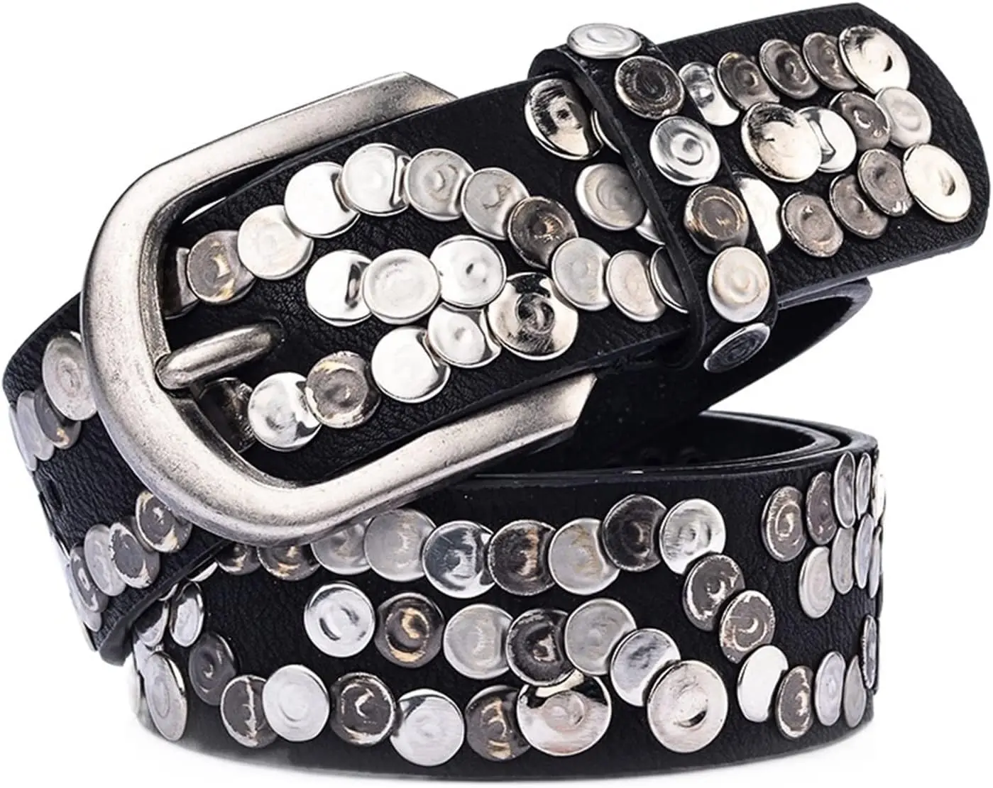 Women's Genuine Cowhide Leather Wide Rivet Strap Belt, Leather Raw Material Women's Belt (Black), Leather Raw Material Women's Belts