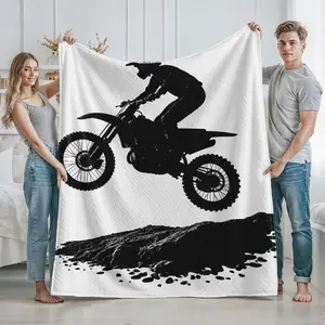 Motocross Dirt Bike Silhouette Print Blanket, Machine Washable Blanket, Perfect for Outdoor Adventure Enthusiasts Home Decor and Cozy Use Ideal for Motorsports Fans Suitable as Birthday Christmas Gift Cozy Throw Blanket