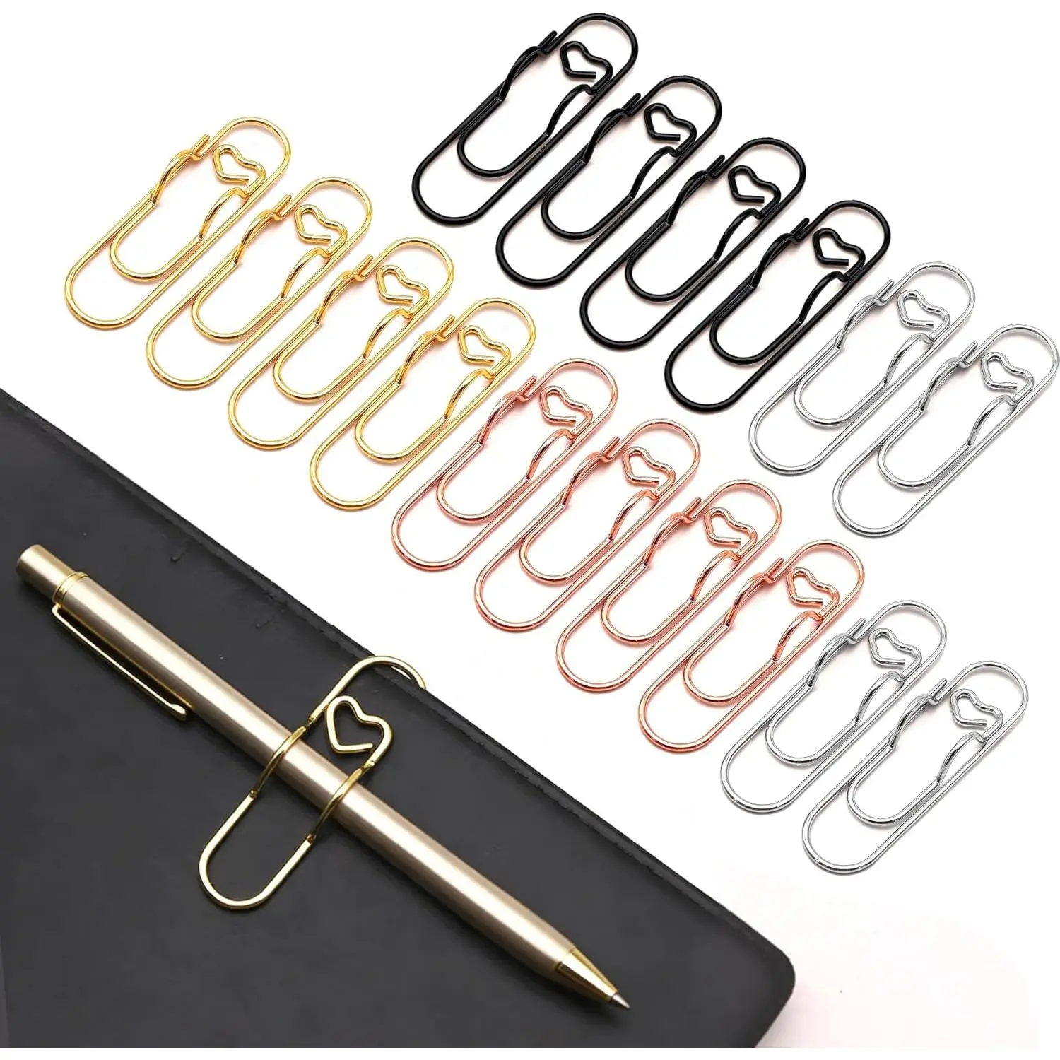 16 Pack Metal Pen Holder Clips, Stainless Steel Pen Loop Holders for Notebook Journal & Book, Ideal for School Office Students Teachers & Professionals, 4 , 4 Rose , 4  & 4 Black