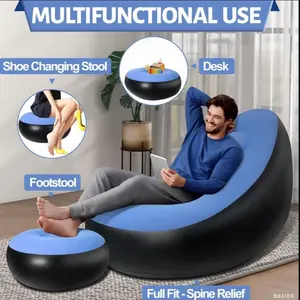 UPWELL Lazy Sofa, Adult Inflatable Recliner, Foldable Portable Sofa, Sofa with Footstool, Indoor Living Room Air Cushion Sofa, Playroom, Office Balcony, Outdoor Travel, Camping Use