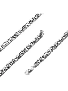 1 Pc  Mens Silver Chain Necklace Viking Byzantine Chain Necklace 4/6/8MM Stainless Steel Chunky Heavy Chain Hip Hop Punk Neckles Jewellery for Men 20/22/24/26 Inches(51/55/61/65cm)