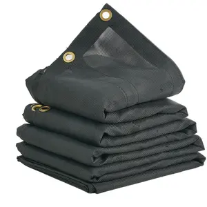 Dump Truck Mesh Tarp 7.5x18 Ft PVC Coated Black Heavy Duty Cover With 5.5-Inch 18-Ounce Double Pocket Brass Grommets Reinforced Double Needle Stitch Webbing Fits Manual Or Electric Dump Truck System