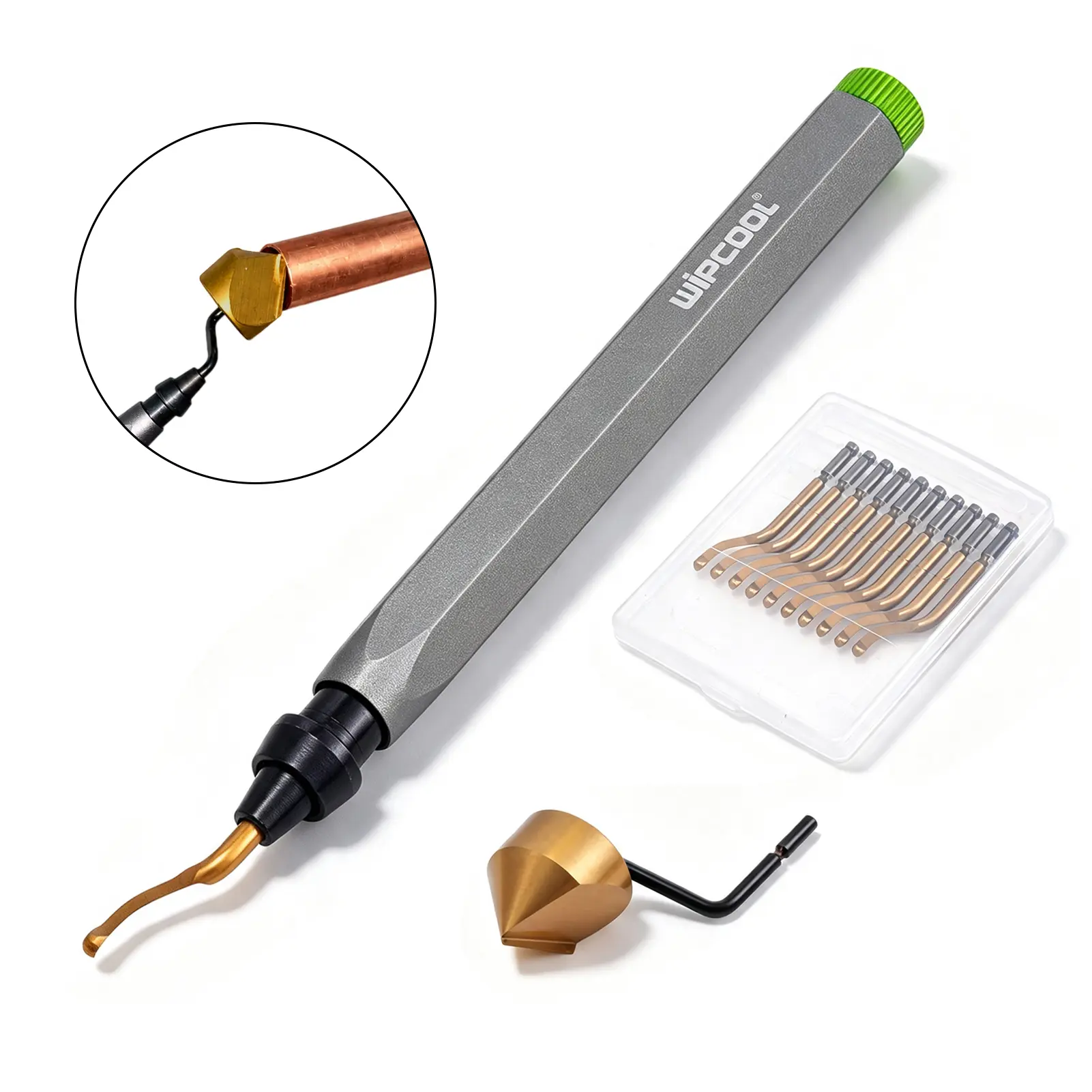 WIPCOOL HD-2K Tube Deburring Tool ,12 Blades Set, 25mm Titanium-Coated Countersink, Aluminum Alloy Body, Pipe Reamer with Spares for Copper/PVC Tubing, HVAC & Plumbing