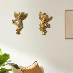 Set of 2 Vintage Resin Artworks, Golden Wall Decor Sculptures - Wall Art Decoration - Perfect for Living Room, Hallway And Entryway, Ideal for Elegant Home Decor, Hooks on The Back for Easy Installation, Room Decor