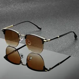 Luxury Retro Square Sunglasses - Gold Accent Metal Rim Gradient Tint Lens UV Protection, Unisex Vintage Y2K Fashion Sun Glasses for Driving Party Beach Photoshoots & Everyday Elevated Looks