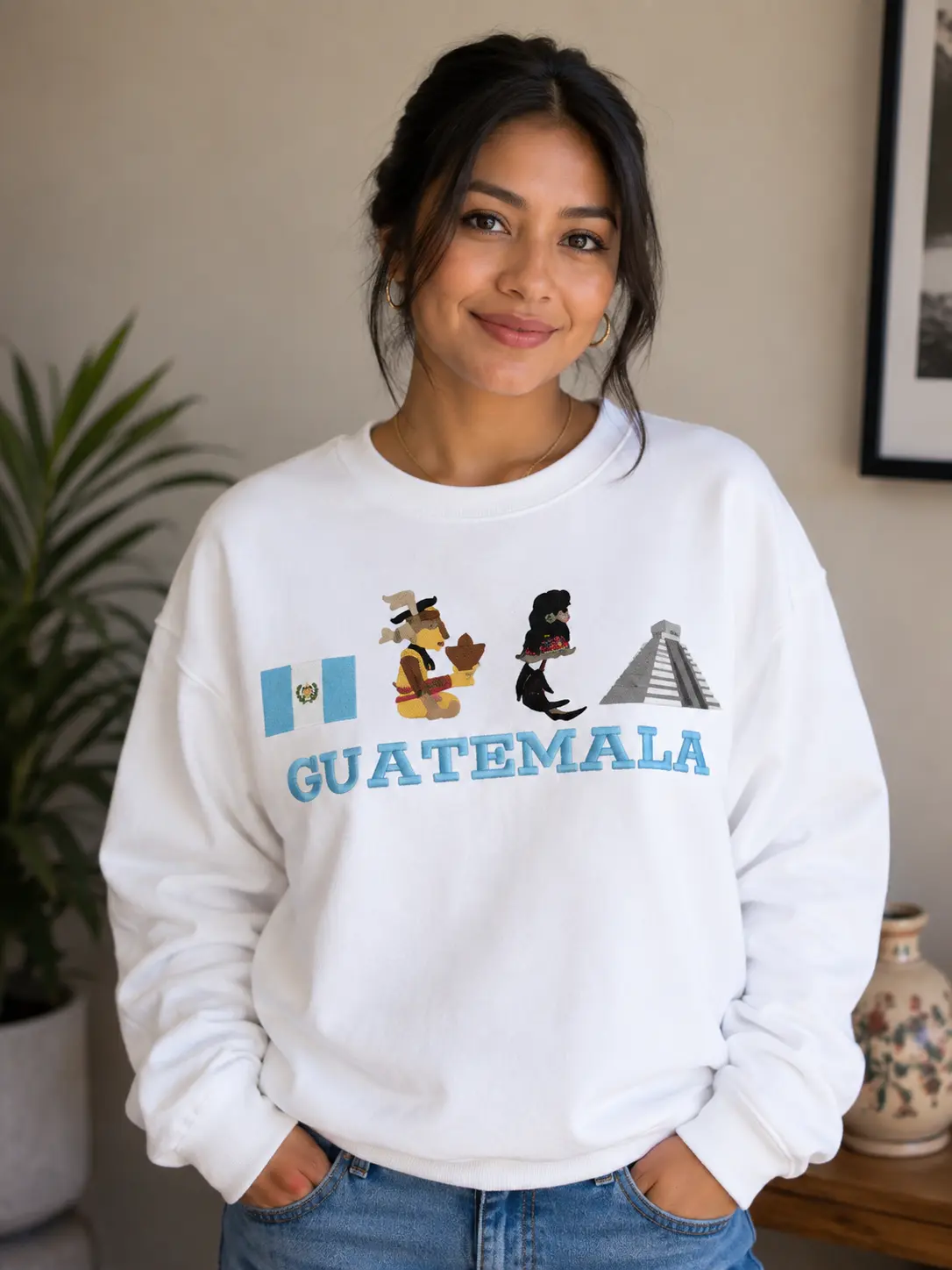 Guatemala Embroidered Sweatshirt | Guatemalan Flag & Cultural Icons | Unisex Crewneck Gift