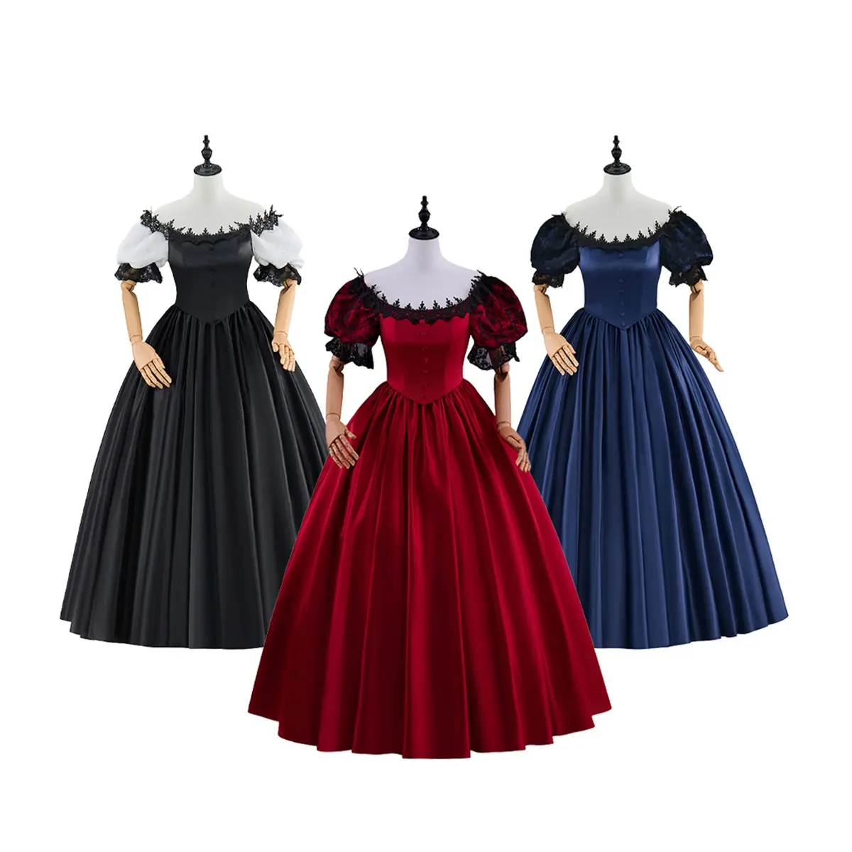 Women's 1880s Victorian Gothic Ball Gown Off Shoulder Lace Southern Belle Evening Dress