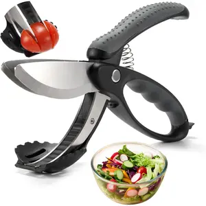 Salad scissors salad chopper with double blades lettuce chopper lettuce scissors for chopped salad chopped salad chopper tool for tossing and chopping in salad bowl black