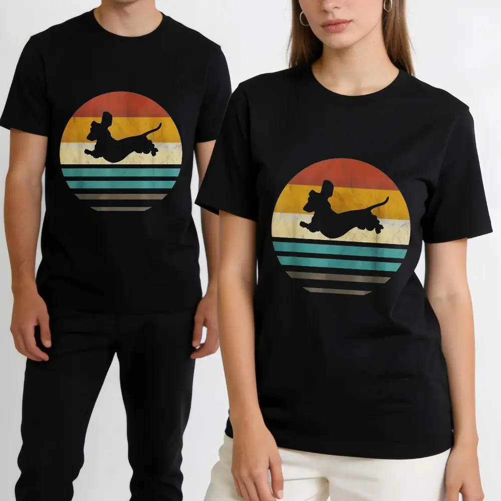 Cotton Unisex Dachshund Vintage Silhouette 60s 70s Retro grunge Dog Lover T-Shirt Casual Top