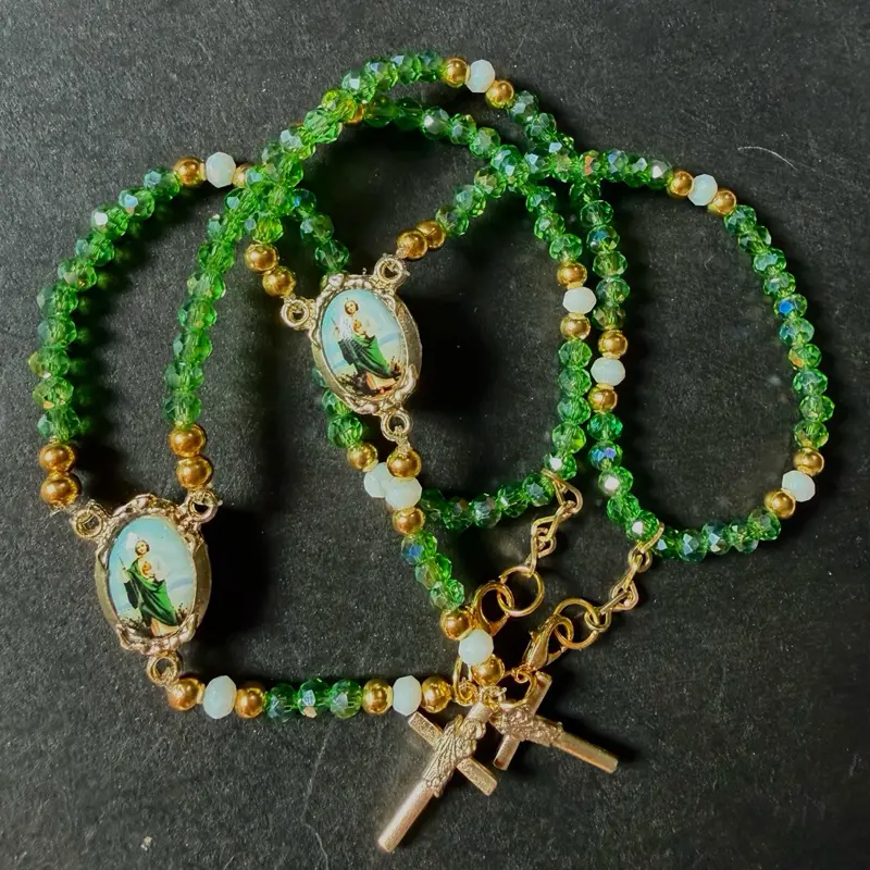 Our Lady of Guadalupe Rosary Bracelet – Handmade Mexican Red Faceted Crystal Beads, Hemp Cord, Adjustable Double Wrap