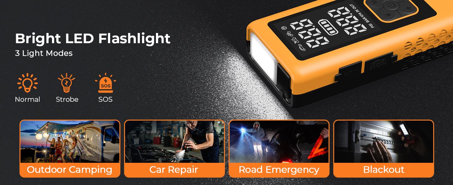 13800hAm the 10 in 1 the 4000A Car Jump Starter with Air Compressor,Battery Jumper Starter Portable with 150PSI Tire Inflator 12V Jump Box with LCD Display,Flashlight,Storage Case.