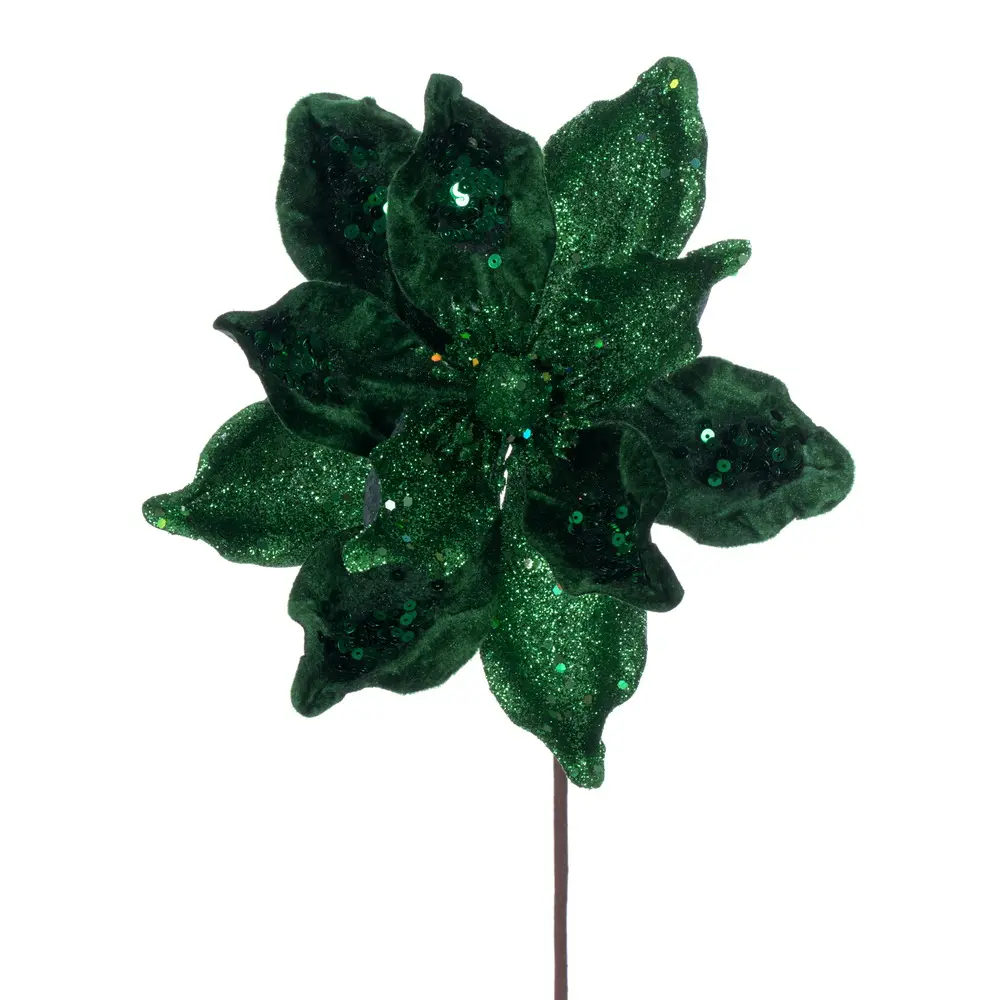 212 MAIN 15 in. Bendable Deluxe Midnight Green Artificial Magnolia Christmas Stem - 6 Pieces per Bag, Decorative Artificial Flowers for Home Decor, 15 Inches
