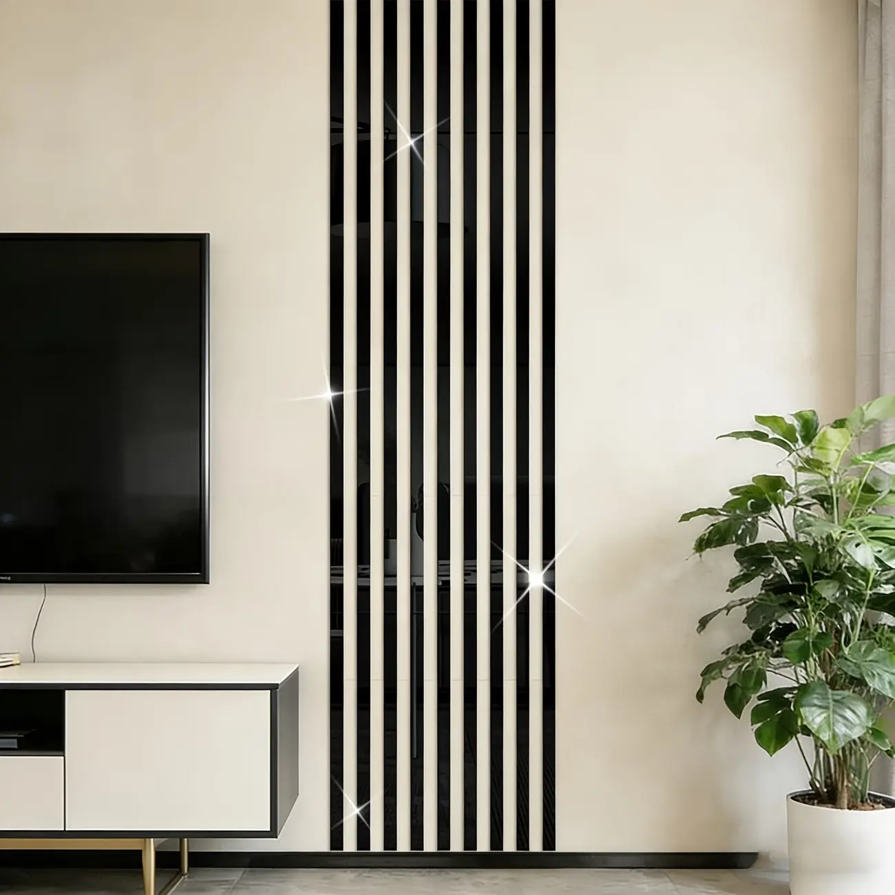 10pcs, Black acrylic mirror wall sticker, Wall art stickers, Decorative decal, 5x50cm self-adhesive waistline decorative strip, DIY hole free and easy to install, used for Home decor, living room, bedroom, seam sticker