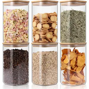 Glass Storage Jars 6 Pack -50oz (10cmx20cm)Clear Glass  Storage Containers with Airtight  Lid Stackable Kitchen Canisters for Candy,Cookie,Rice,Sugar,Flour,Pasta,Nuts and  Jars(Square)