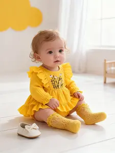 Baby Girl Ruffle Romper Dress with Cute Hairband, Spring Newborn Sweet, Adorable Infant Clothing Set, Baby Clothes Girl