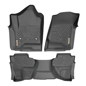 YINTATECH Floor Liner Anti-Slip TPE 3D Floor Mats for 2014-2018 Chevy Silverado/GMC Sierra 1500 Double Cab, 2015-2019 Chevy Silverado/GMC Sierra 2500HD 3500HD Models - Black Floor Liner Set