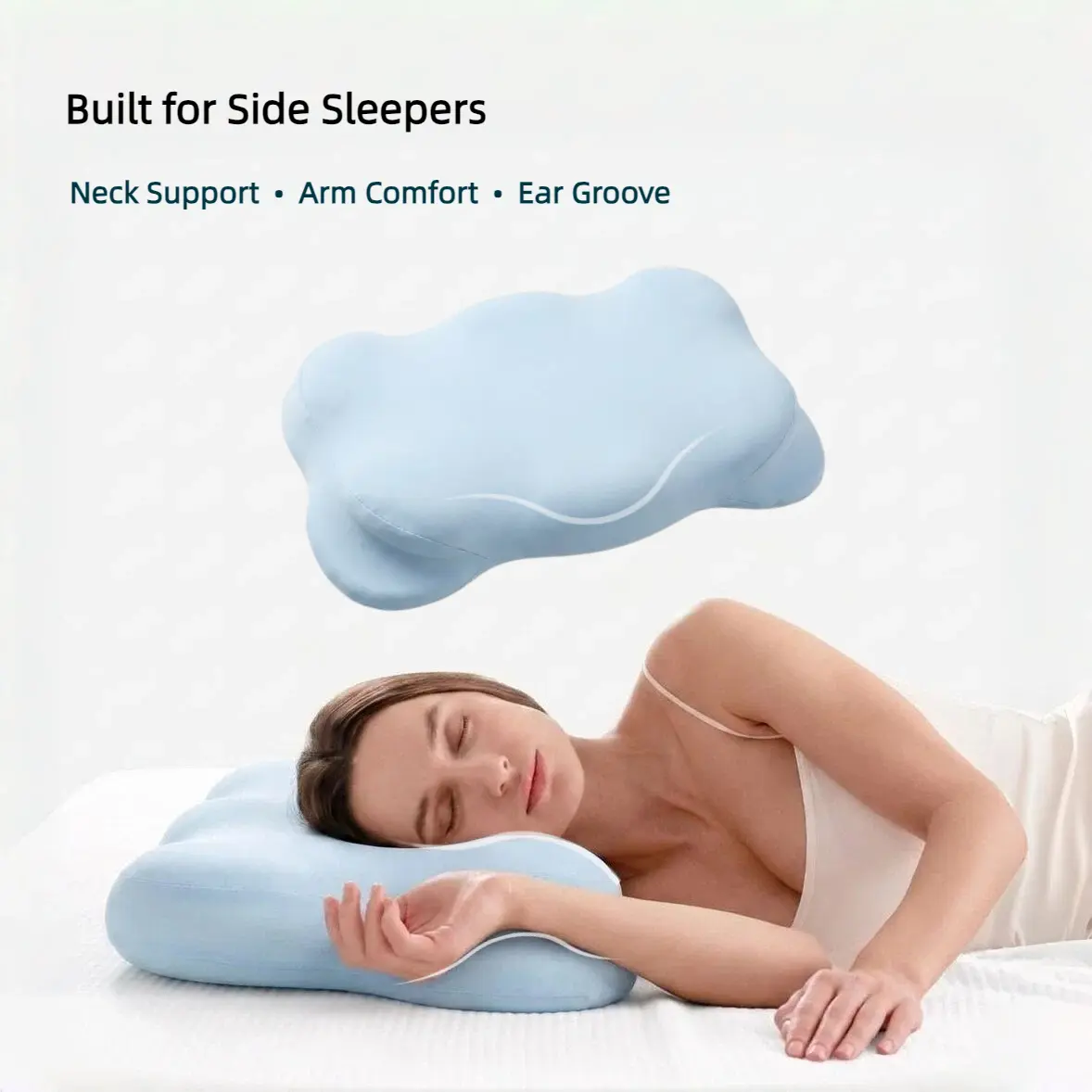 Havnna CloudAlign Cooling Memory Foam Pillow for Side Sleepers, Ergonomic Neck Support Pillow with Armrest Wing, Ear Groove & Cooling Pillowcase  Pillows for Sleeping for Side & Back Sleepers