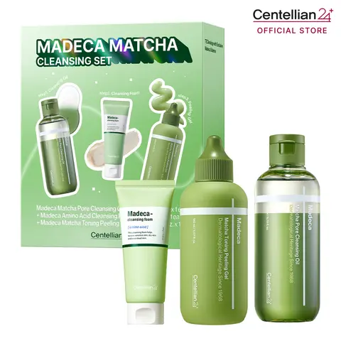 [Centellian24] Madeca Matcha Cleansing Set - Korean Skin Care Kits with Cleansing Oil, Amino Foam, Peeling Gel - Barrier-Friendly pH, Gentle Exfoliate, Milky Emulsifies, Deep Pore Clarifying, Makeup Melting, Sensitive Skin Soothing, 2-Step Daily Cleanse