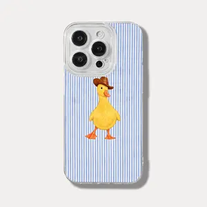 Cowboy Duck iPhone Case, Cute Western Duck Phone Cover, Aesthetic Blue Stripe Design, Compatible with iPhone 17 16 15 14 13 12 11 Pro Max Plus Air
