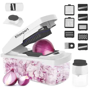 [BF&CM]KitExpert New Veggie Chopper(Faster Mealprep&Cleaning), All in One Mandoline, Multifunctional Food/Vegetable Chopper, Onion Cutter, Cheese Grater, Nova