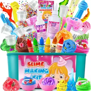 Easter Gift Ice Cream DIY Slime Kit for Girls, Glimmer Crunchy, Confetti Slime Making Kit for Girls, Butter, Foam, Cloud Slime with Add-ins, Foam Balls, Charms, Party Favors Gift Toys for Kids 6-12