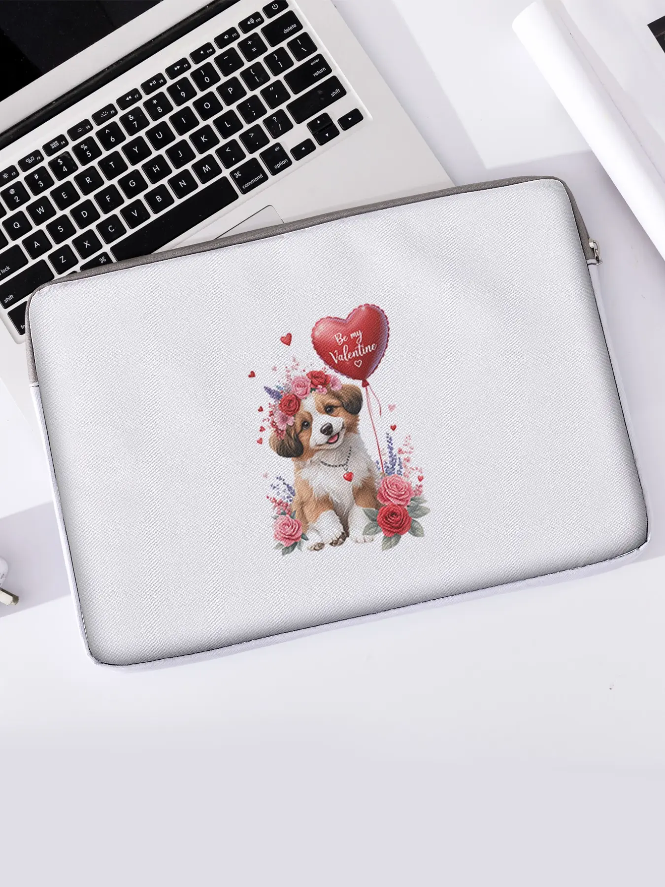 Dog Pattern Printed Notebook Bag, Soft Laptop Sleeve, Versatile Storage for Laptops & Tablets, Perfect for Valentine's Day