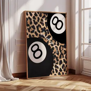 8 Ball Leopard Print Retro Lucky Me Poster Funky  Aesthetic Apartment Decor Vintage Pool Ball Leopard Black Wall Art