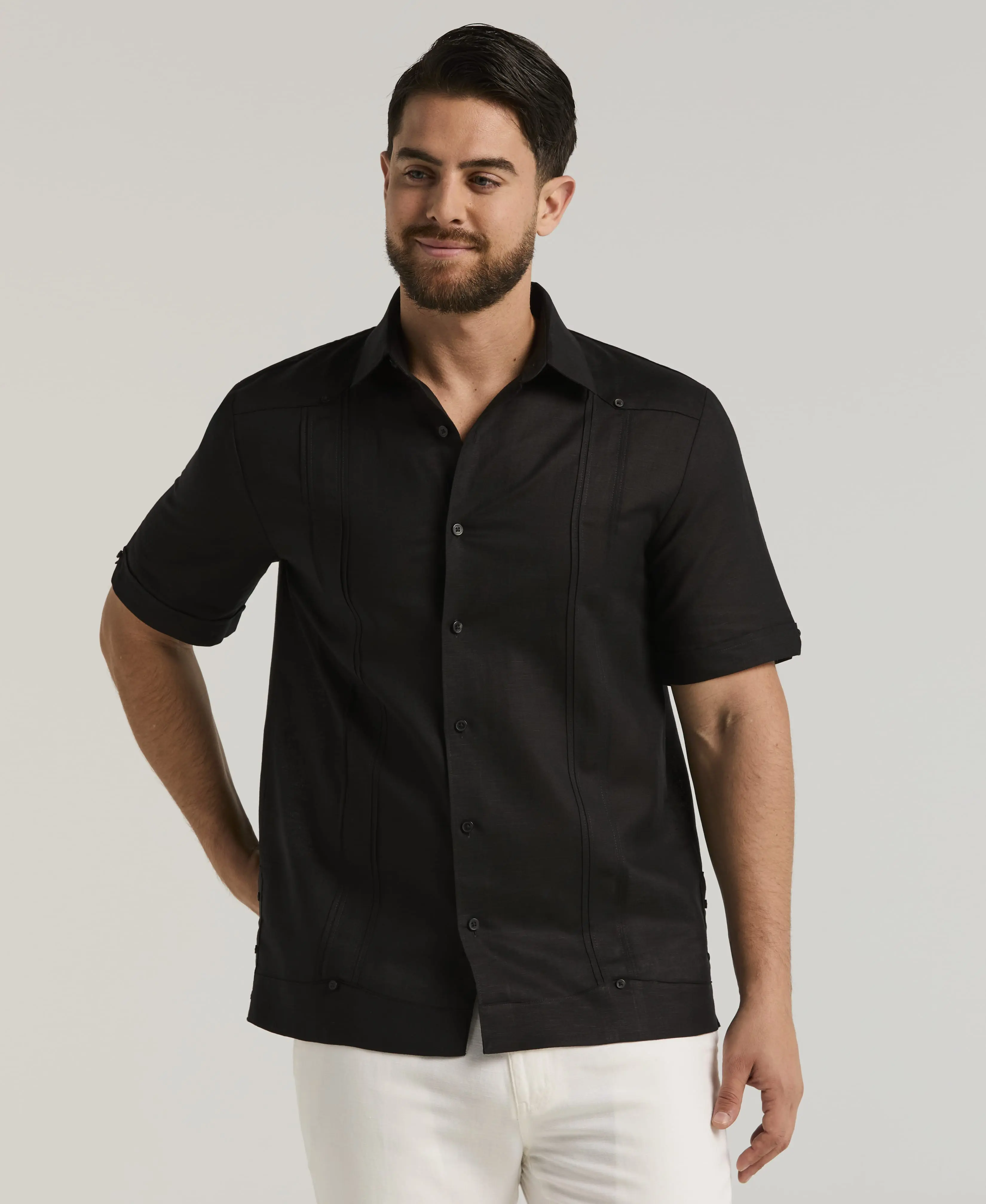 Linen Blend No-Pocket Guayabera Shirt