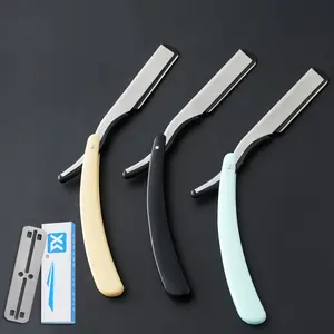 Vintage Stainless Steel Safety Razor with 10 Replacement Blades Non-Slip Foldable Straight Edge for Barber Shop Home Use Salon Grooming Kits Unisex