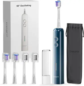 Electric Toothbrush Wave Oscillation & Vibration Sonic Tooth Brush for Adults BASS-Brushing Technique Travel Rechargeable Toothbrushes 4 Soft Bristle Replace Heads IPX7 Gifts for Men Women Bluey