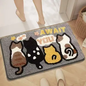 Cute cat Pattern Bath Mat, 1 Count Quick Dry Non-slip Bathroom Mat, Washroom Bathroom Carpet, Decorative Rug, Home Decor, Bathroom Drying Doormat, Bathroom Floor Mat